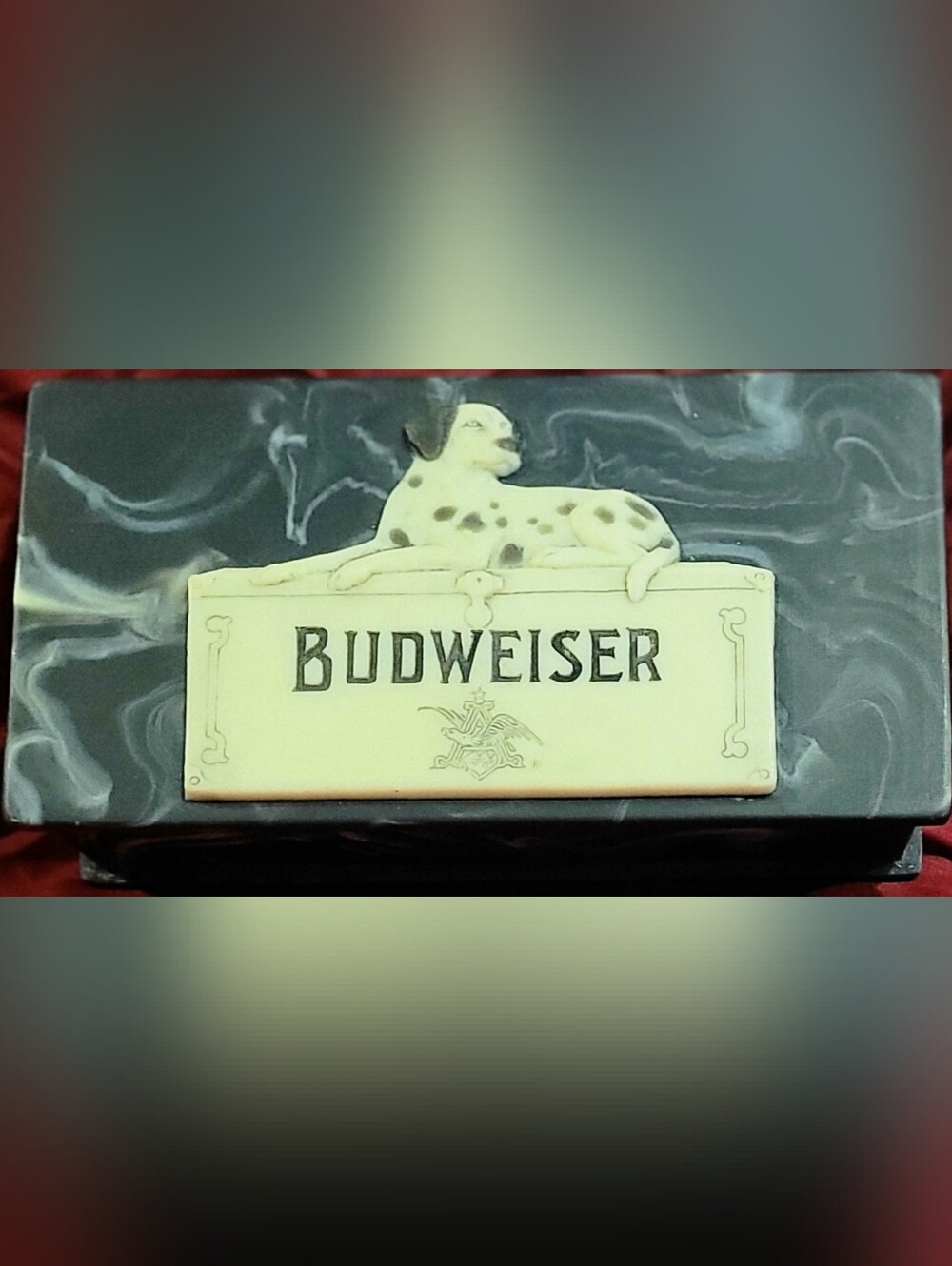 Vintage Budweiser Specual Edition Genuine Incolay Stone Dalmatian Valet Box